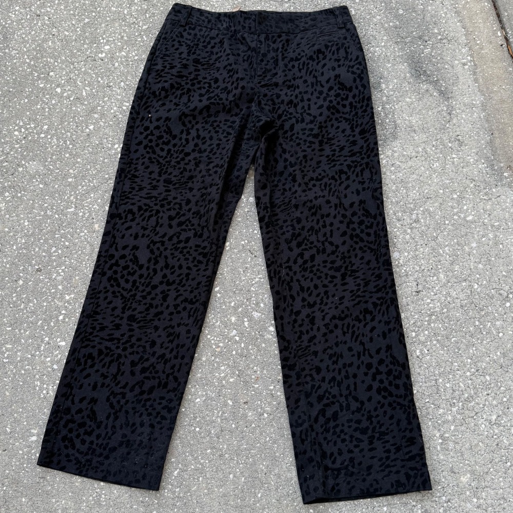 Vtg Leopard Textured Print Dark Academia Trousers Indie Festival Women 12 Black